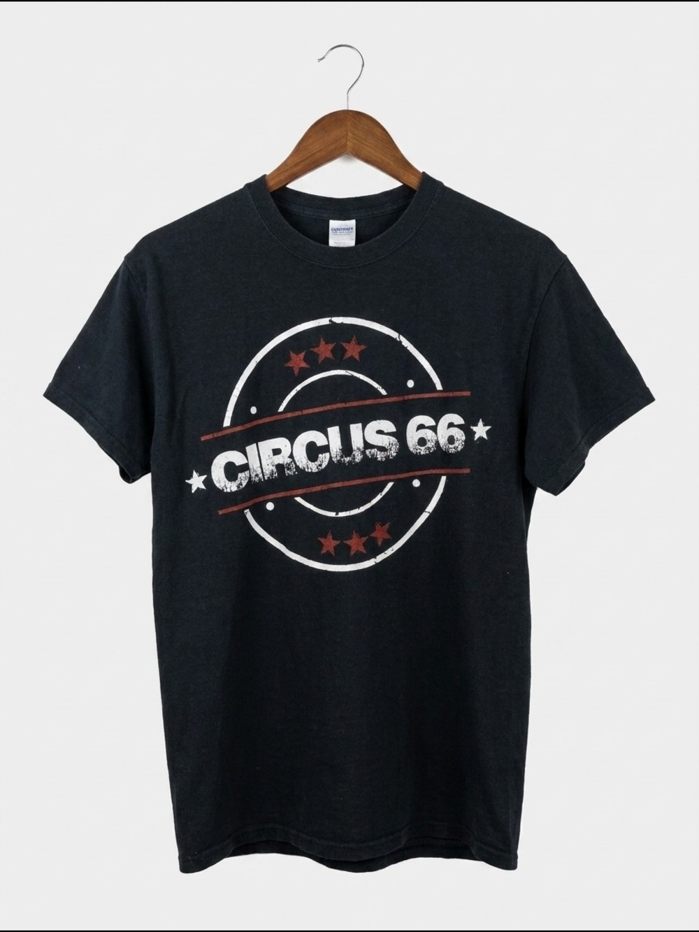 Gildan Black 'Circus 66' Graphic Short‎ Sleeve Tee with Red & White Accents